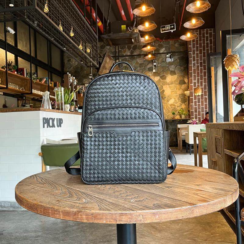 新品真皮商务编织双肩包男头层纳帕牛皮高级出差旅行包大容量电脑