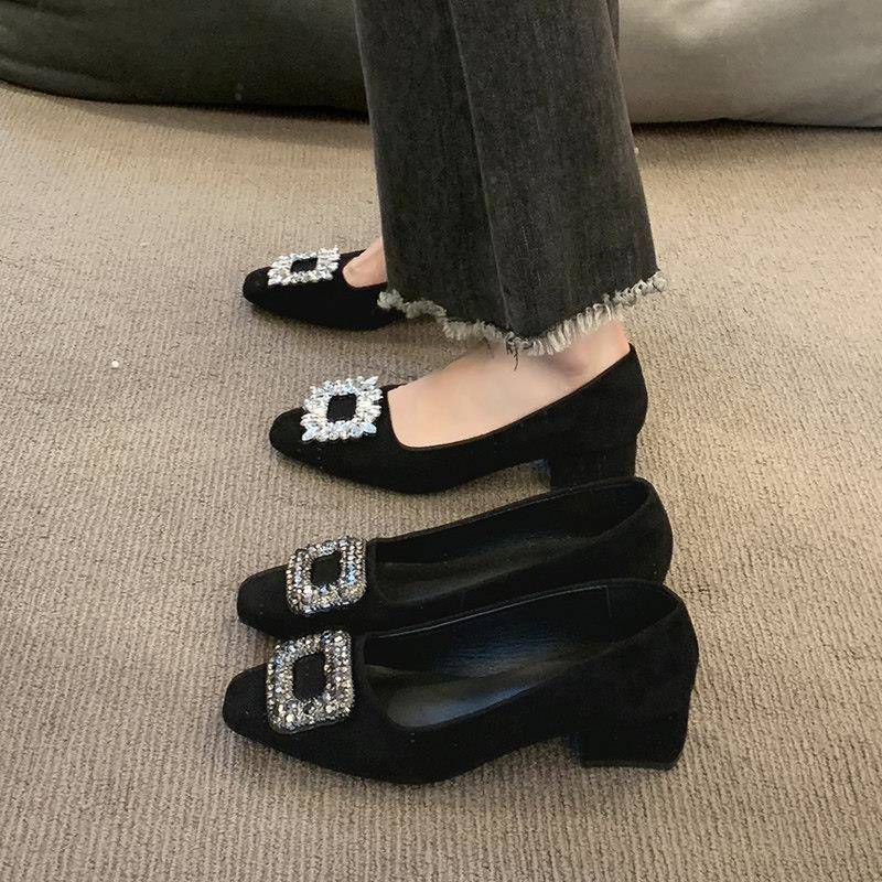 新品36-43大码女鞋41外贸女士高跟鞋42欧美风特色花纹水晶跟方头