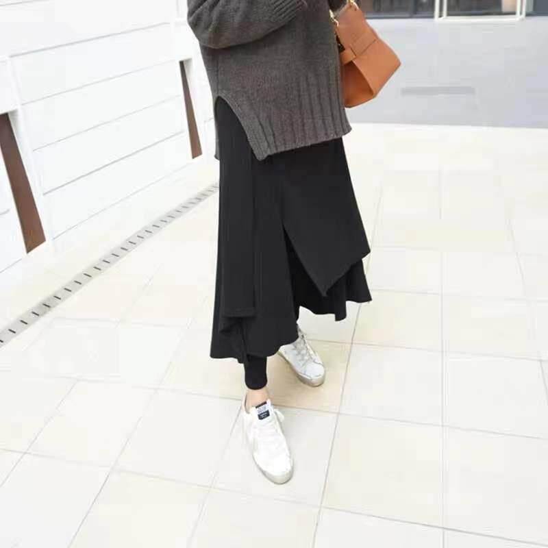 新品秋冬季新款高腰大码女装200斤胖MM加绒加厚假两件外穿打底裙