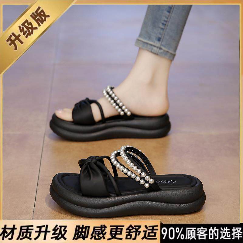 新品仙女风珍珠罗马凉鞋女