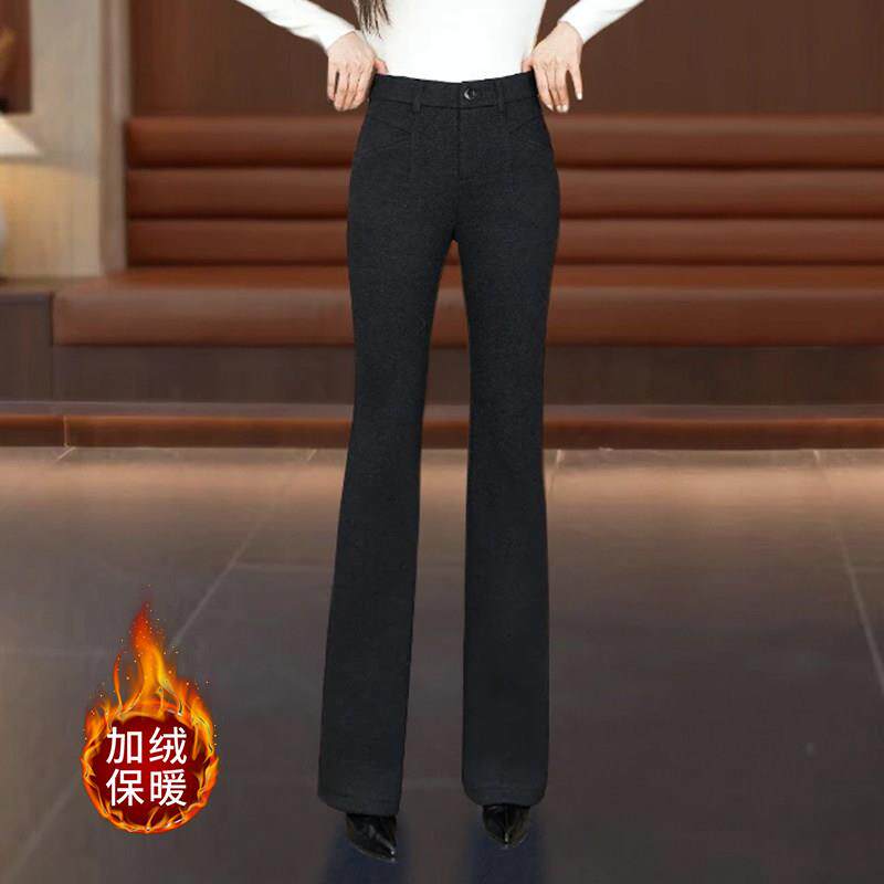 新品时尚毛呢微喇裤女2026秋冬新款高腰显瘦松紧腰加绒加厚百搭喇