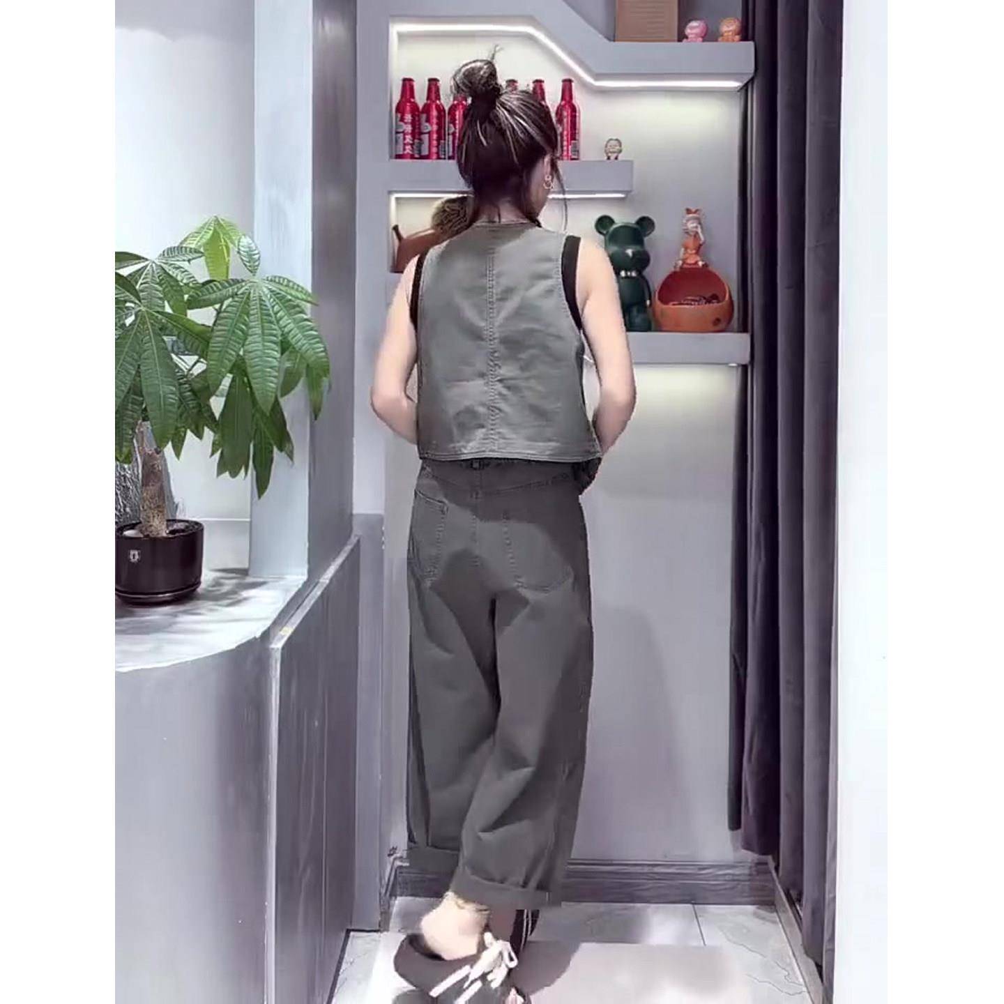 新品韩版洋气牛仔时尚套装女2026秋季新款马甲+阔腿裤休闲显瘦两