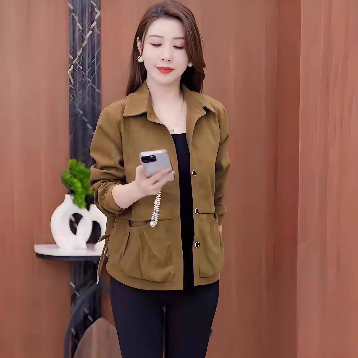 新品加绒时尚小个子短外套女秋冬新款中年装妈妈款洋气上衣休闲夹