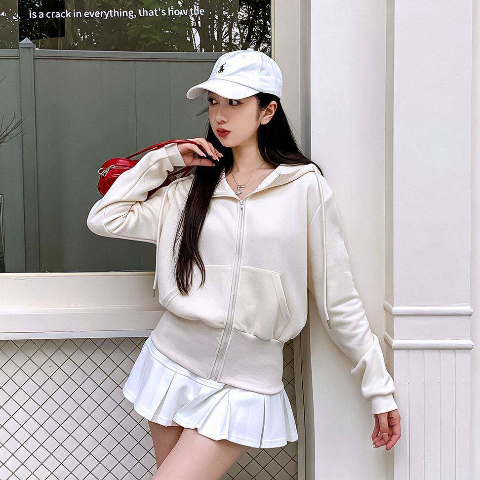 新品加绒正肩连帽卫衣女秋冬季韩版休闲显瘦百搭帽衫chic外套上衣