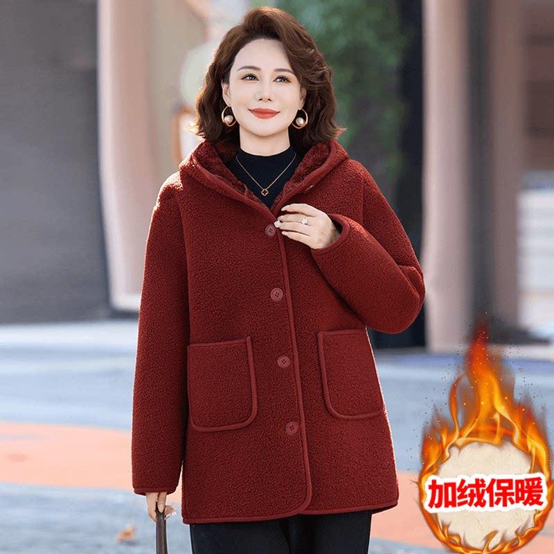 新品中年女士中长款羊羔毛外套妈妈秋冬装大码宽松皮毛一体毛绒大