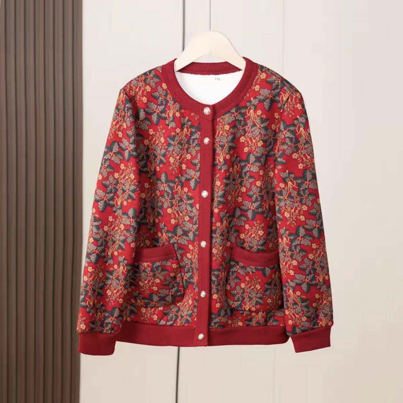 新品奶奶秋冬加绒新款外套中老年加厚开衫老太太保暖上衣衣服