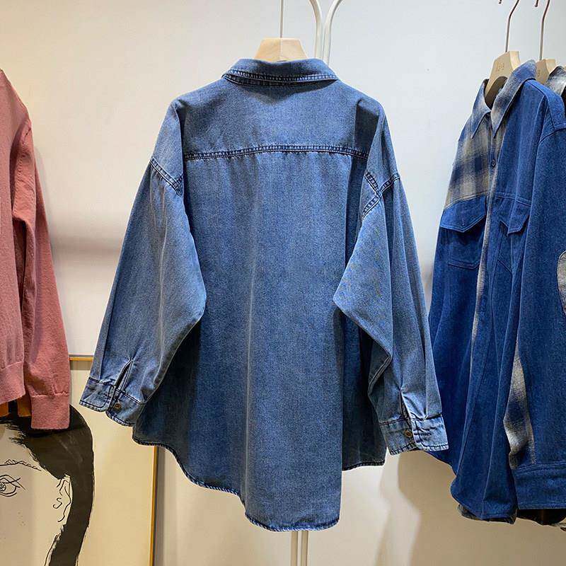 新品牛仔衬衫外套女春秋新款韩版高级感别致衬衣复古宽松叠穿休闲