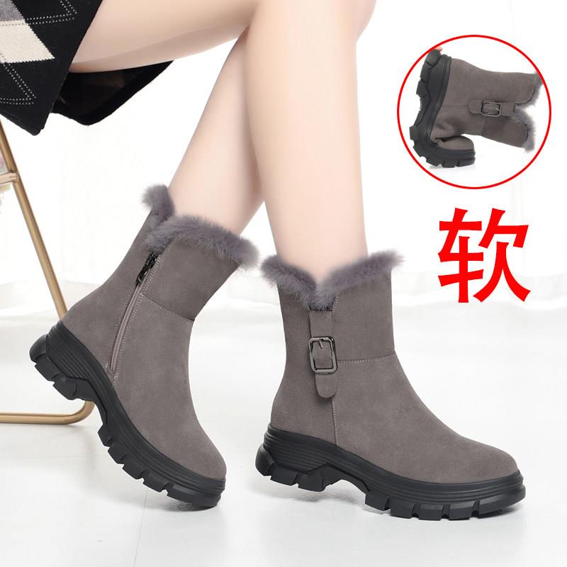 新品东北棉鞋女冬加绒加厚皮毛一体雪地羊毛靴2024新款防滑厚底妈