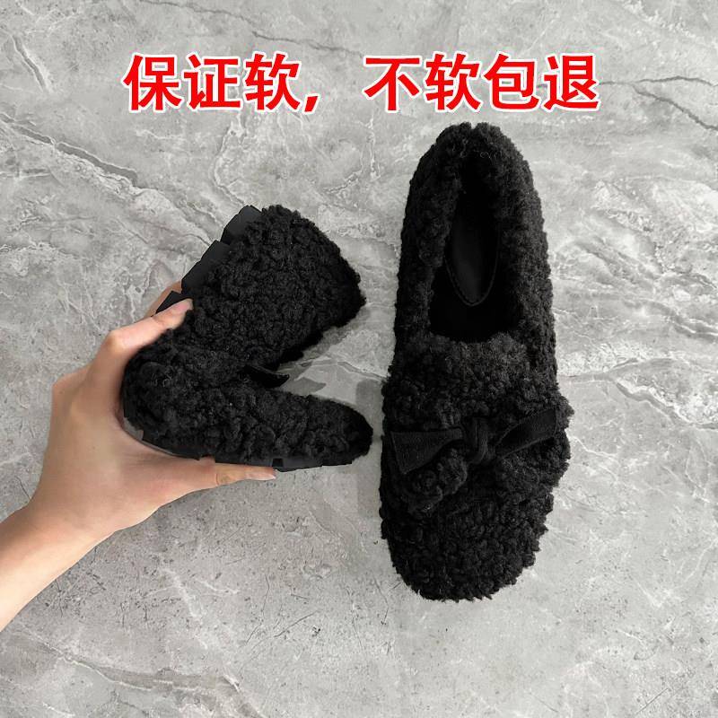 新品黑色加绒勃肯鞋女豆豆鞋2026新款秋冬外穿保暖毛毛棉鞋一脚蹬
