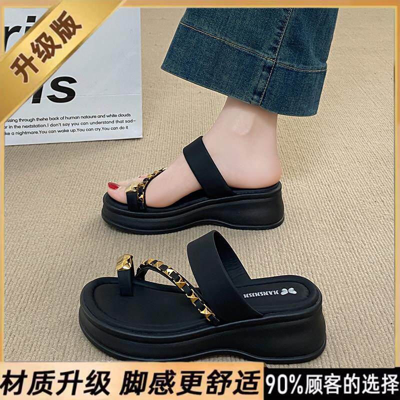新品踩屎感精致套趾拖鞋女外穿夏季配裙子孕妇凉拖小码34厚底沙滩