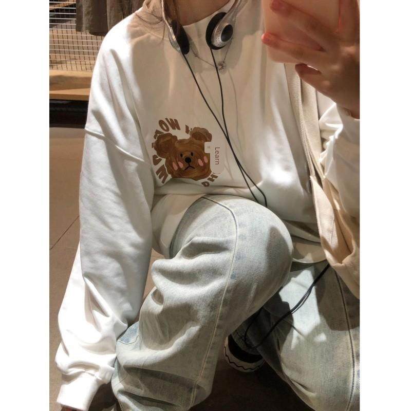 新品圆领无帽卫衣女秋冬加绒美式小个子宽松慵懒风oversize长袖上