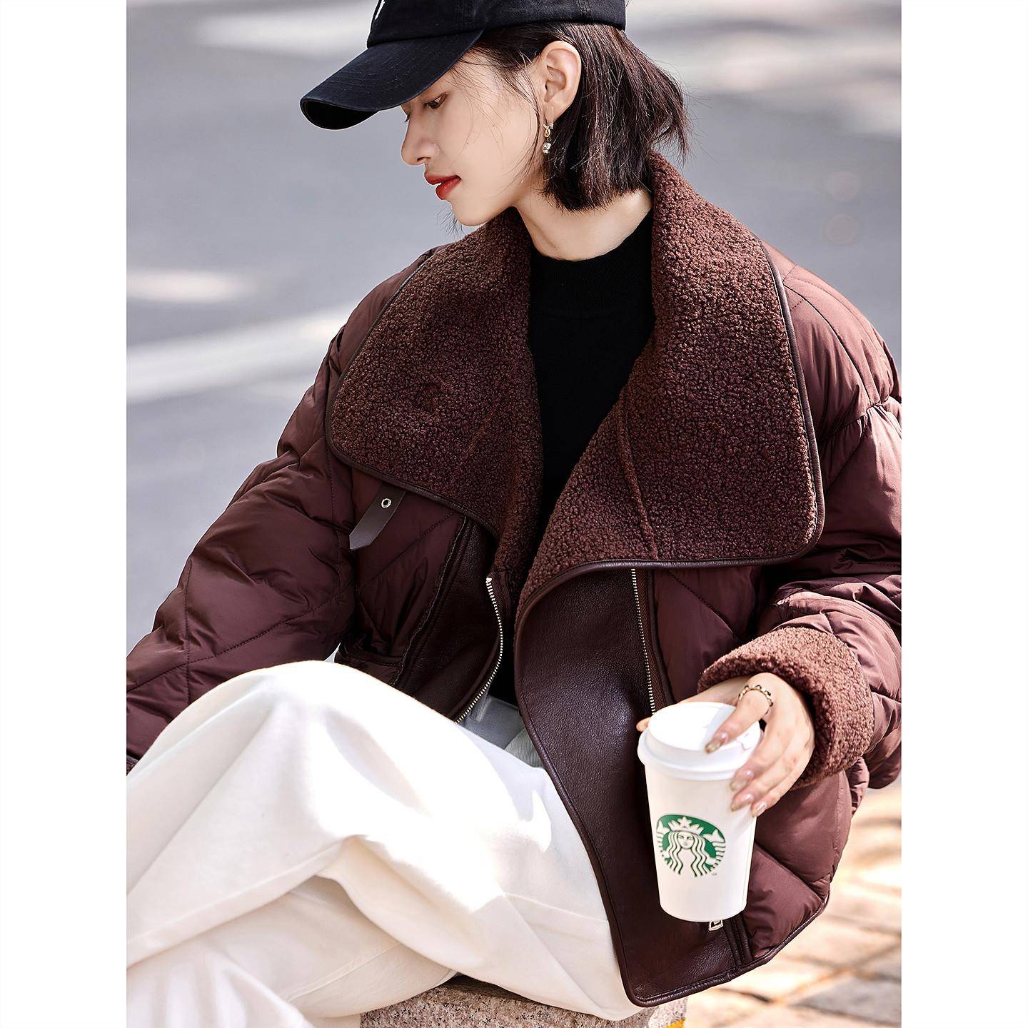 新品仿羊羔毛翻领短款棉服女年冬季新款保暖外套上衣女装