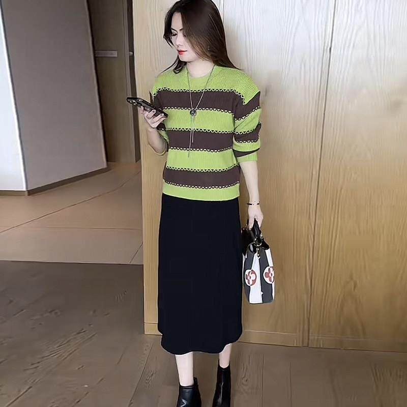 新品高级感穿搭连衣裙女士针织毛衣春秋新款洋气两件套装裙气质长
