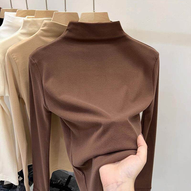 新品半高领白色打底衫女秋冬季2026新款德绒加厚保暖长袖t恤内搭