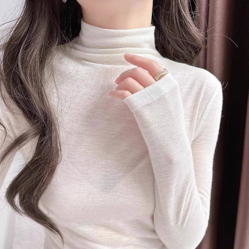 新品多巴胺粉色高领内搭打底衫女2026春秋季薄款时尚长袖t恤面膜
