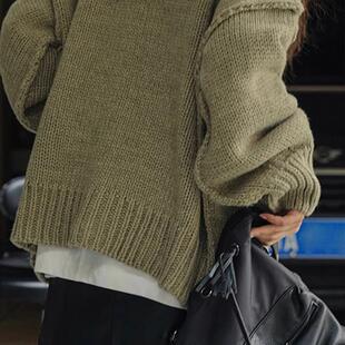 新品日系复古高级感绿色毛衣外套女秋冬季慵懒老钱风加厚针织开衫