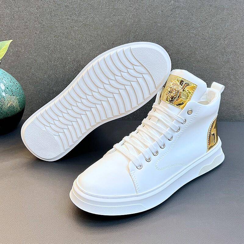 新品2026小白鞋高帮男士板鞋韩版潮流牛仔靴内增高休闲鞋男ins