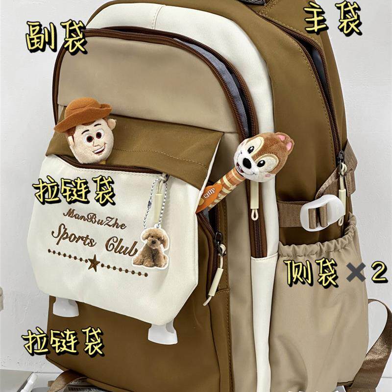 新品日系ins工装风书包女 高中学生初中生大容量撞色双肩包旅行背