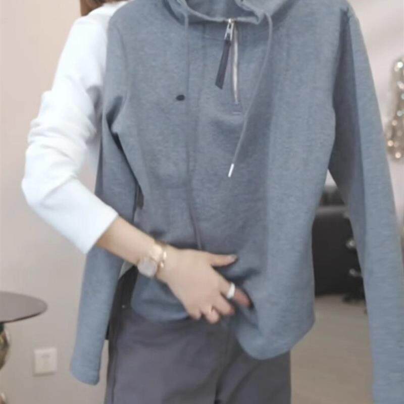 新品高级感连帽白色女士卫衣外套女装秋季2025新款时尚百搭半拉链