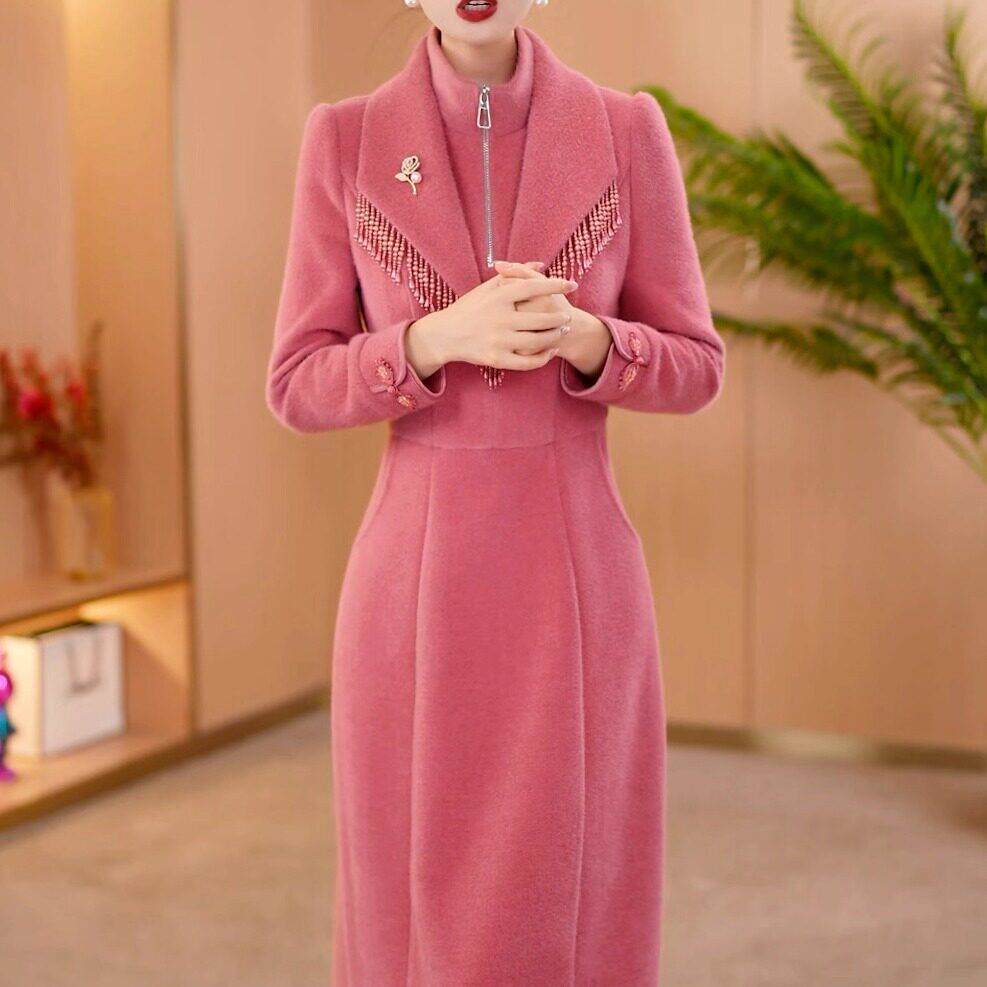 新品贵夫人气质连衣裙女2026冬季新款妈妈装端庄大气加绒保暖中长