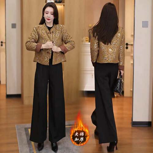 新品新中式国风夹棉短款外套女2026秋冬新款洋气复古盘扣提花保暖