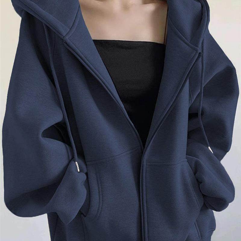 新品灰色开衫卫衣女款2025新款秋冬加绒美式慵懒chic即墨拉链连帽