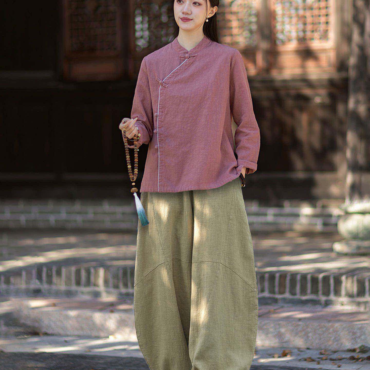新品寺庙拜佛系女装新中式禅意盘扣上衣禅修居士素衣太极茶服长袖