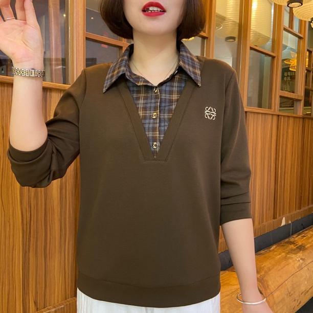 新品2026新款中老年妈妈春装上衣女宽松显瘦休闲百搭假两件卫衣