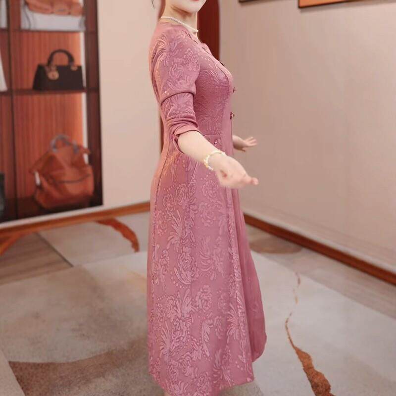 新品春季连衣裙女2026新款妈妈复古裙子小个子女F洋气粉色气质长