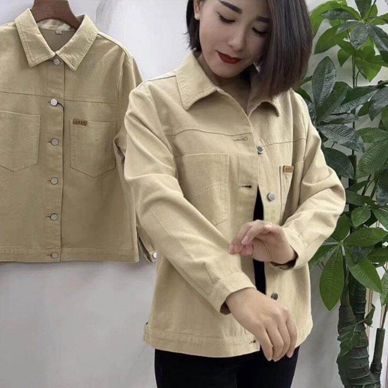 新品纯色休闲短外套女士2026秋季新款宽松百搭减龄妈妈装长袖牛仔