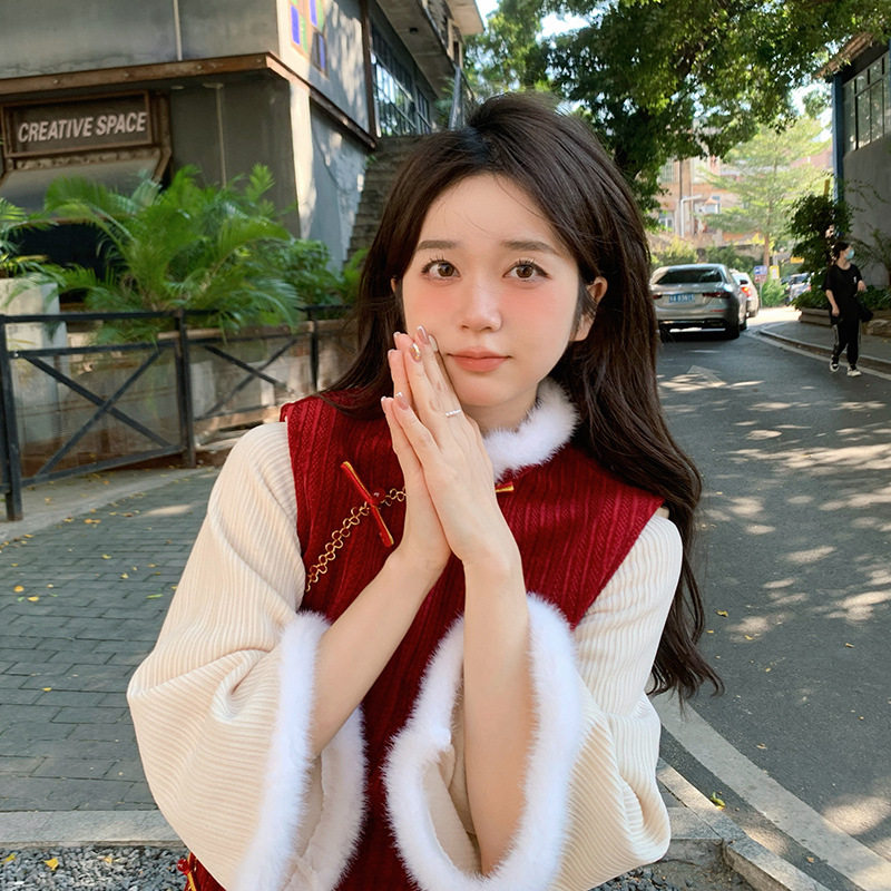 洛士博的倒大袖日常红色拜年服旗袍裙改良年轻款少女秋冬长袖加绒