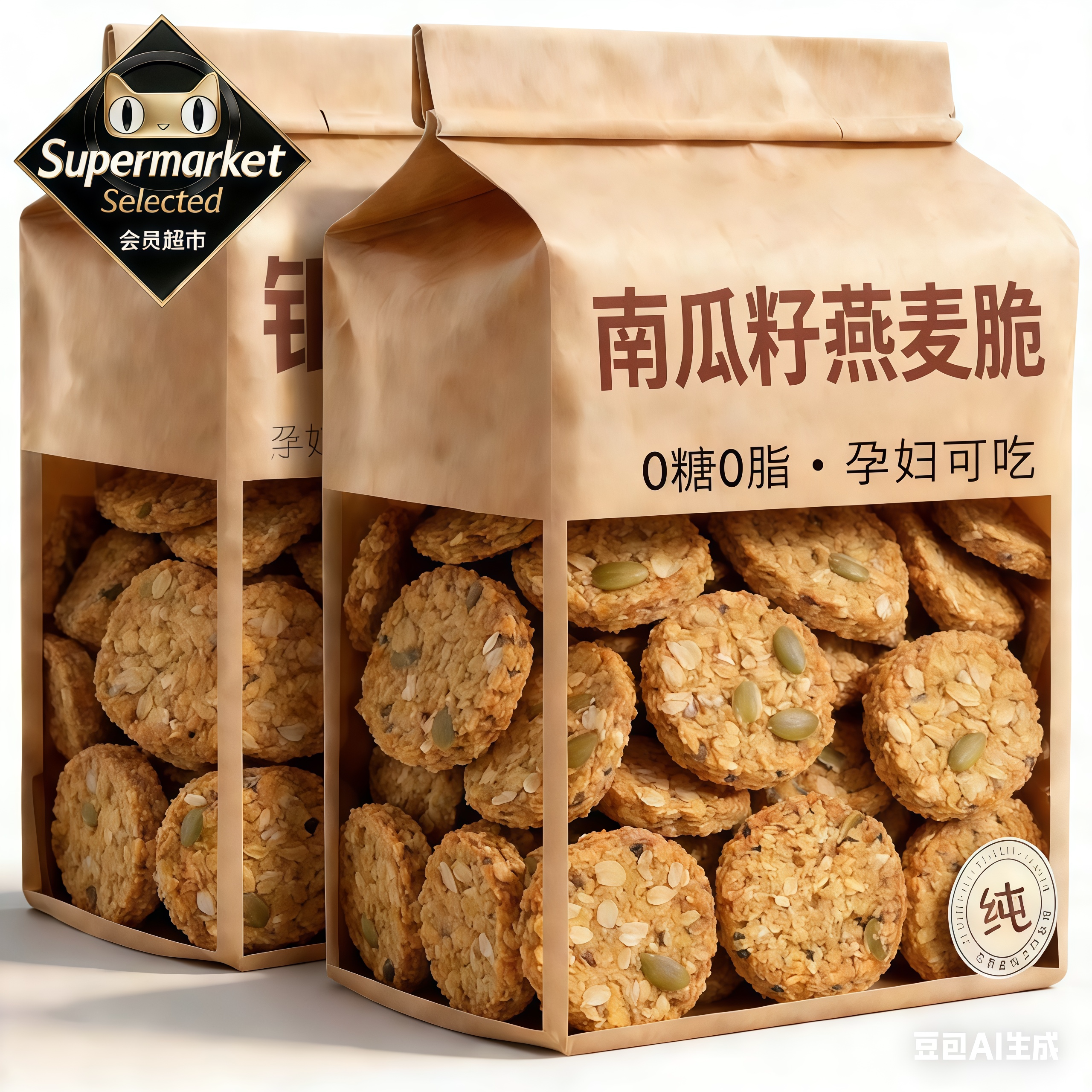 农科院无糖南瓜籽燕麦脆片早餐饼干粗粮抗饿饱腹糖尿人专用旗舰店