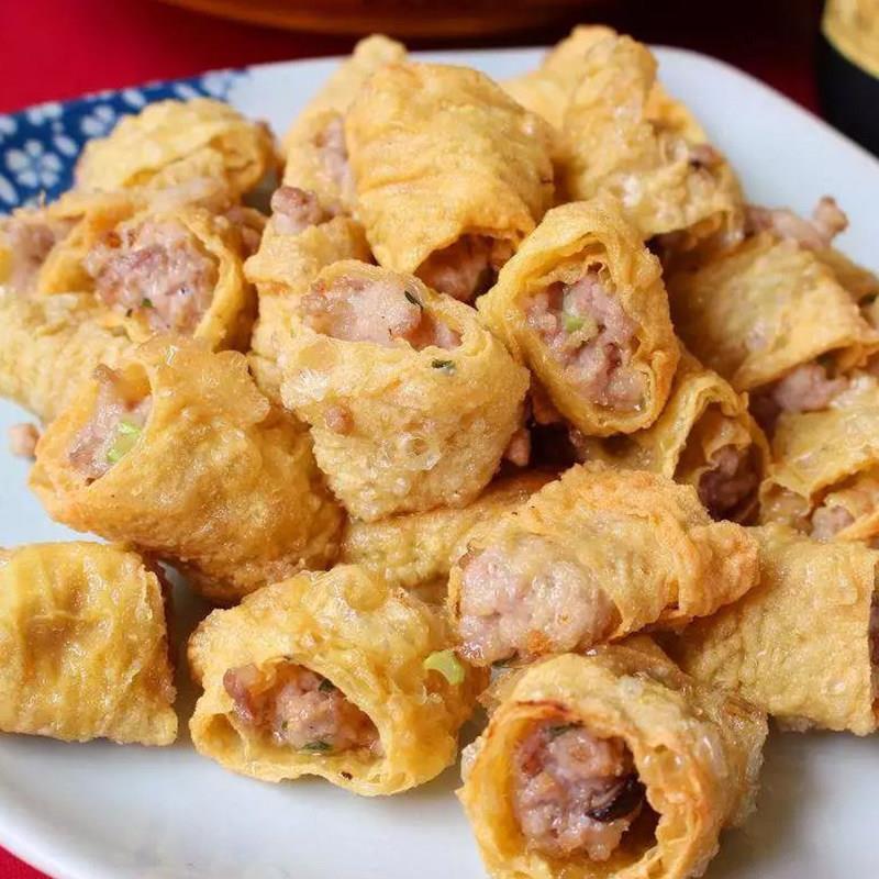 新品鲜肉脆皮响铃商用干炸响铃豆皮包肉油炸烧烤豆扣豆结豆皮半成