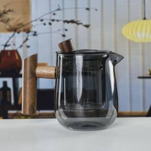 木把玻璃泡茶壶高硼硅玻璃大容量煮茶茶具过滤茶水分离家用套装