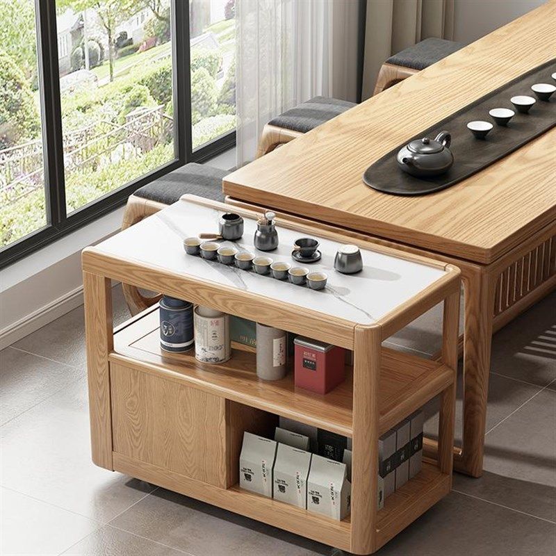 实木沙发边柜北美橡木侧柜带轮可移F动小茶桌客厅现代简约岩板角,住宅家具,移动边几/推车,淘宝优惠券,粉丝福利购,淘宝优惠卷