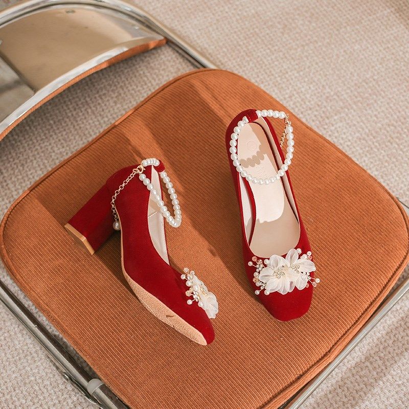 大码高跟鞋女粗跟方头婚礼u中跟不累脚红色中式敬酒加肥加宽新娘,女鞋,婚鞋,淘宝优惠券,粉丝福利购,淘宝优惠卷