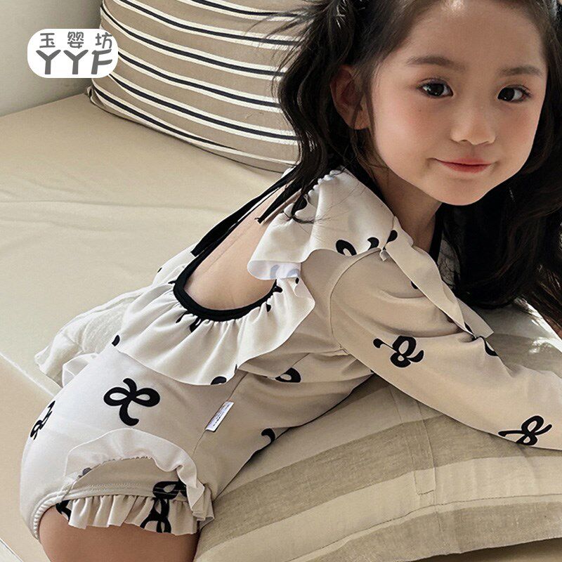 玉婴坊儿童泳衣小女o孩2024长袖游泳衣宝宝连体中小童泳装