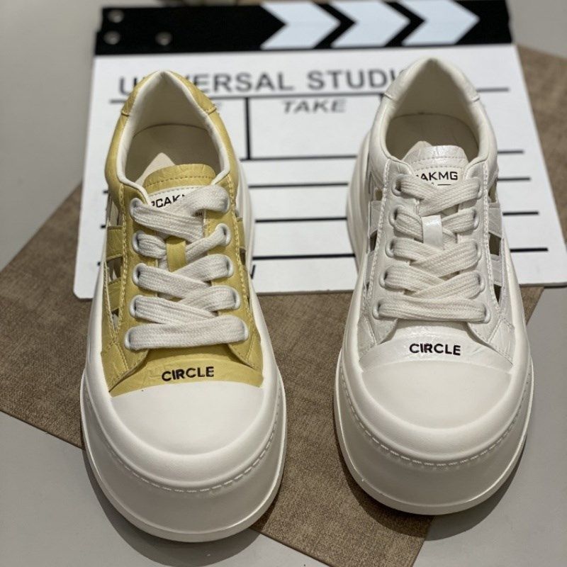 ~2025新款夏季时尚p外穿厚底镂空白鞋女增高轻便透气松糕休闲板鞋,女鞋,休闲板鞋,淘宝优惠券,粉丝福利购,淘宝优惠卷