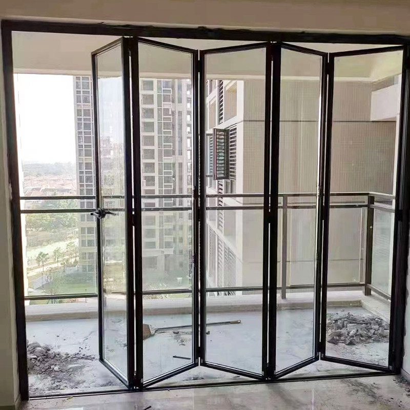 玻璃折叠门隔断门网红无地u轨极窄铝合金商场洗车店厨房重型推拉
