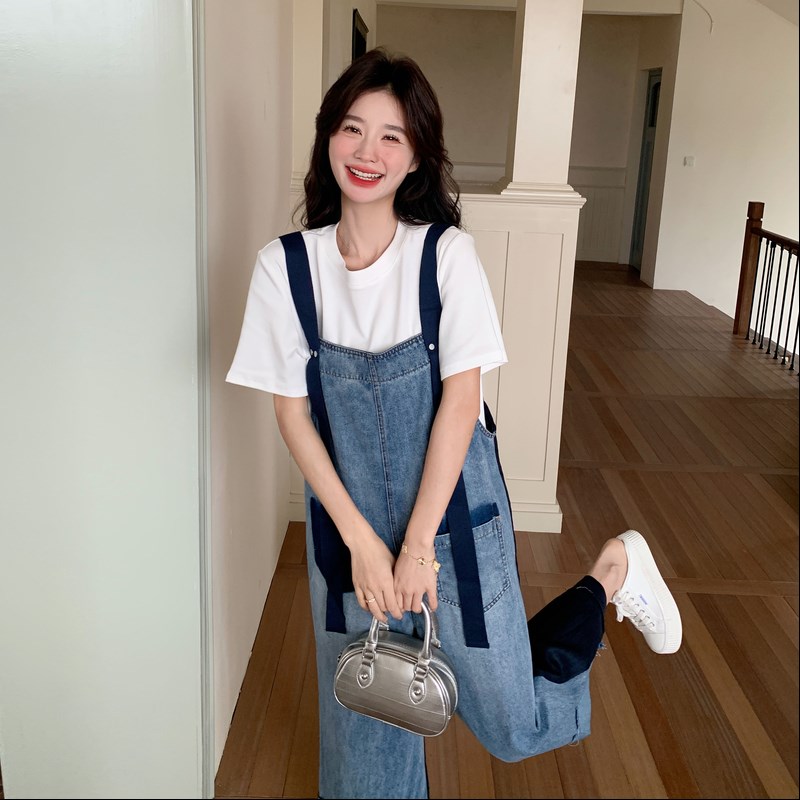 牛仔蓝时尚俏f皮可盐可甜牛仔背带裤女2025年夏季新款小个子阔腿