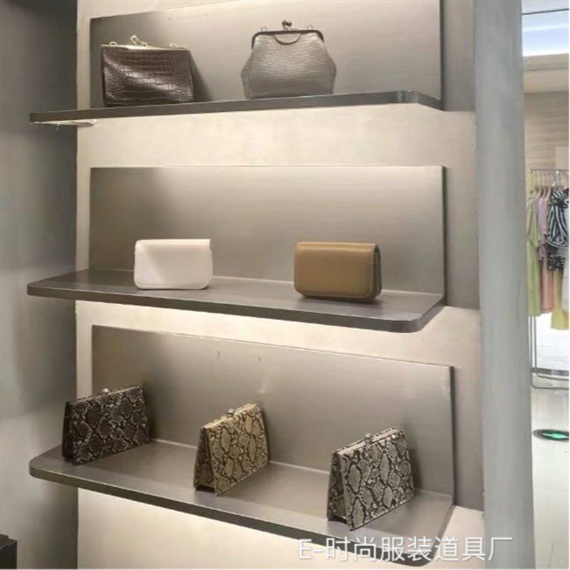 服装店上墙式层板架多p层展示架不锈钢银色货架鞋子包包壁挂展示