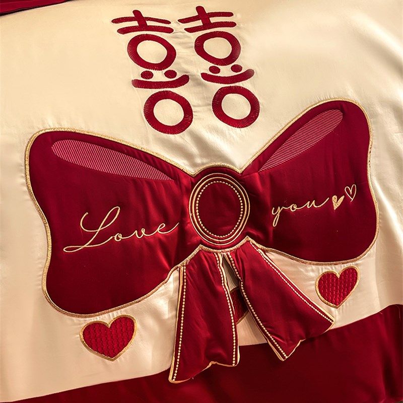 公主风结婚四件套新m婚床上用品全棉红色喜庆100支长绒棉抱枕六件,床上用品,婚庆床品套件,淘宝优惠券,粉丝福利购,淘宝优惠卷