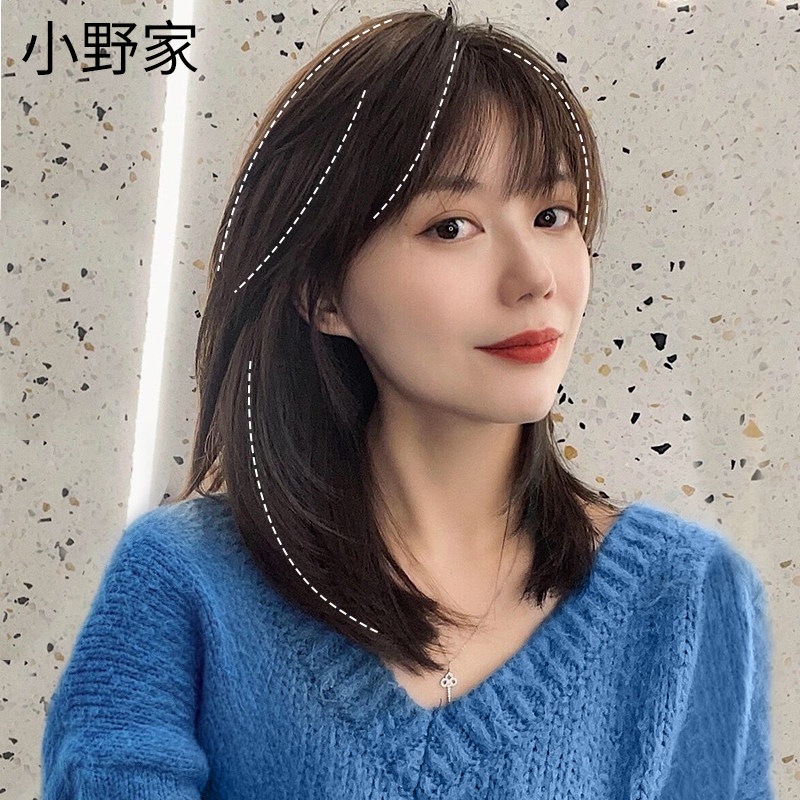 偏分刘海假发女中长发轻薄蕾丝全头套H真发蓬松自然空气刘海锁骨