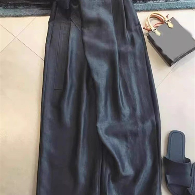 2024高级感黑k色电力纺莨绸阔腿裤女韩版设计感斜门襟褶裥廓形长,女装/女士精品,大码裤装,淘宝优惠券,粉丝福利购,淘宝优惠卷