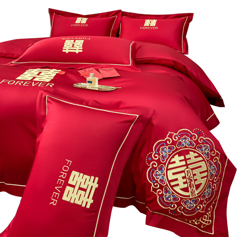 新婚庆四件套大红色刺绣六件w套婚礼婚房结婚喜庆被套龙凤床上用,床上用品,婚庆床品套件,淘宝优惠券,粉丝福利购,淘宝优惠卷