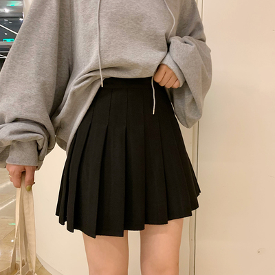 百褶裙女春夏短裙黑色高腰a字大码显瘦200斤小个子胖mm半身裙子