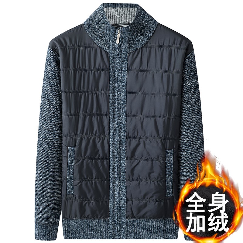 中老年男士开衫毛衣男秋冬季爸爸装针织衫爷爷加绒夹棉外套小棉衣