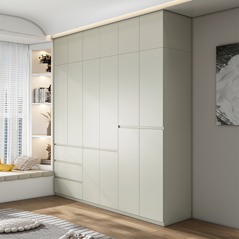 定制免拉手ENF级加高顶部2.6/2.8/3.0米分段式免拉直器奶油灰衣柜