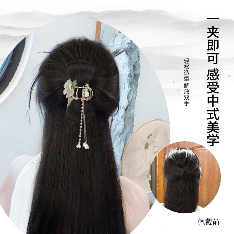 新中式鸡毛毽子头古风汉服发包抓夹假发丸子头发苞半扎喷泉假发包