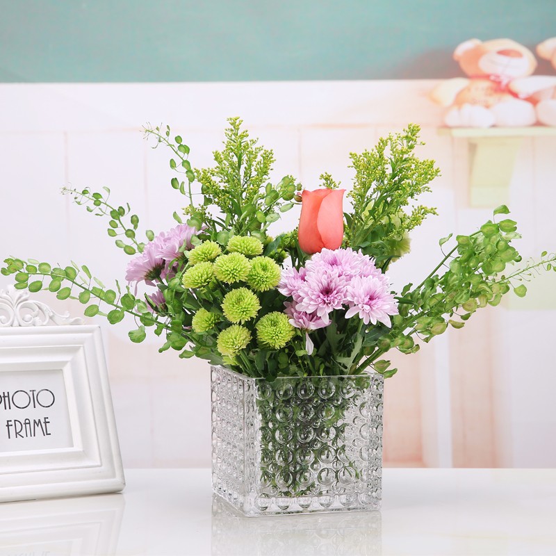 简约加厚创意玻璃圆点正方形透明方缸水培桌面绿植绿萝铜钱草花盆